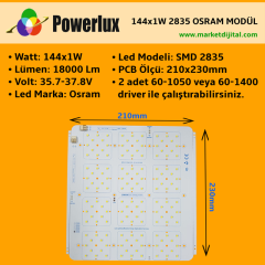 144x1 Watt Osram 2835 Ledli Modül 210x230mm Kanopi Beyaz PCB