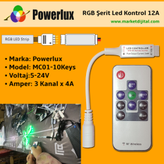Powerlux Mini RGB Şerit Led Kontrol RF Kumandalı 12A 5-24V