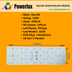 36x1 Watt Philips 3030 Ledli Modül 145x45mm