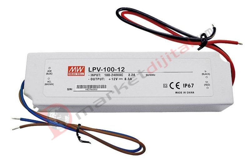 LPV-100-12 12 Volt 8.50 Amper IP67 Meanwell