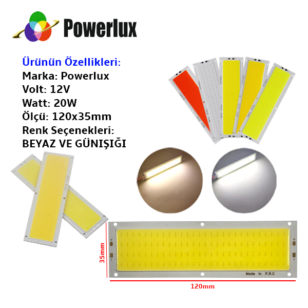 Powerlux 12V 20W COB LED 120x35mm Chip