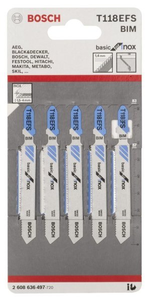 Bosch - Ekonomik Seri Inox (Paslanmaz Çelik) İçin T 118 EFS Dekupaj Testeresi Bıçağı - 5'Li Paket 2608636497