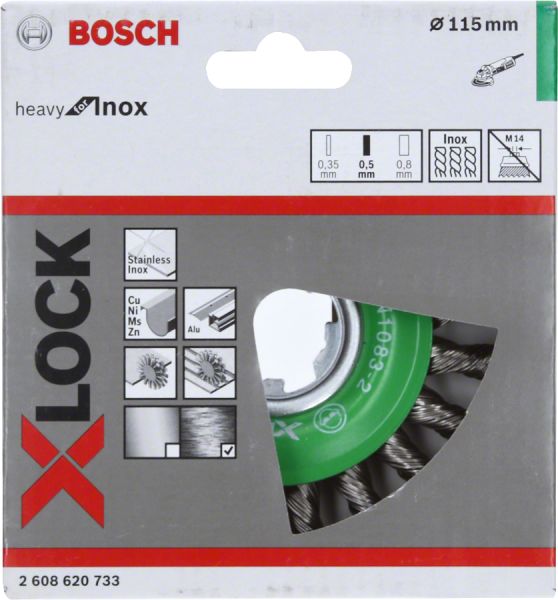 Bosch - X-LOCK - Heavy Serisi Inox İçin Burgulu Yuvarlak Fırça 115*0,5 mm 2608620733