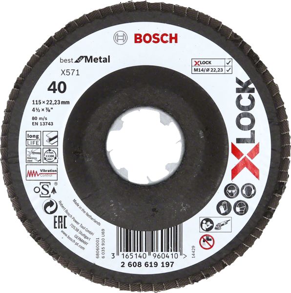 Bosch - X-LOCK - 115 mm 40 Kum Best Serisi Metal Flap Disk 2608619197