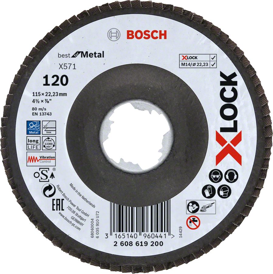 Bosch - X-LOCK - 115 mm 120 Kum Best Serisi Metal Flap Disk 2608619200