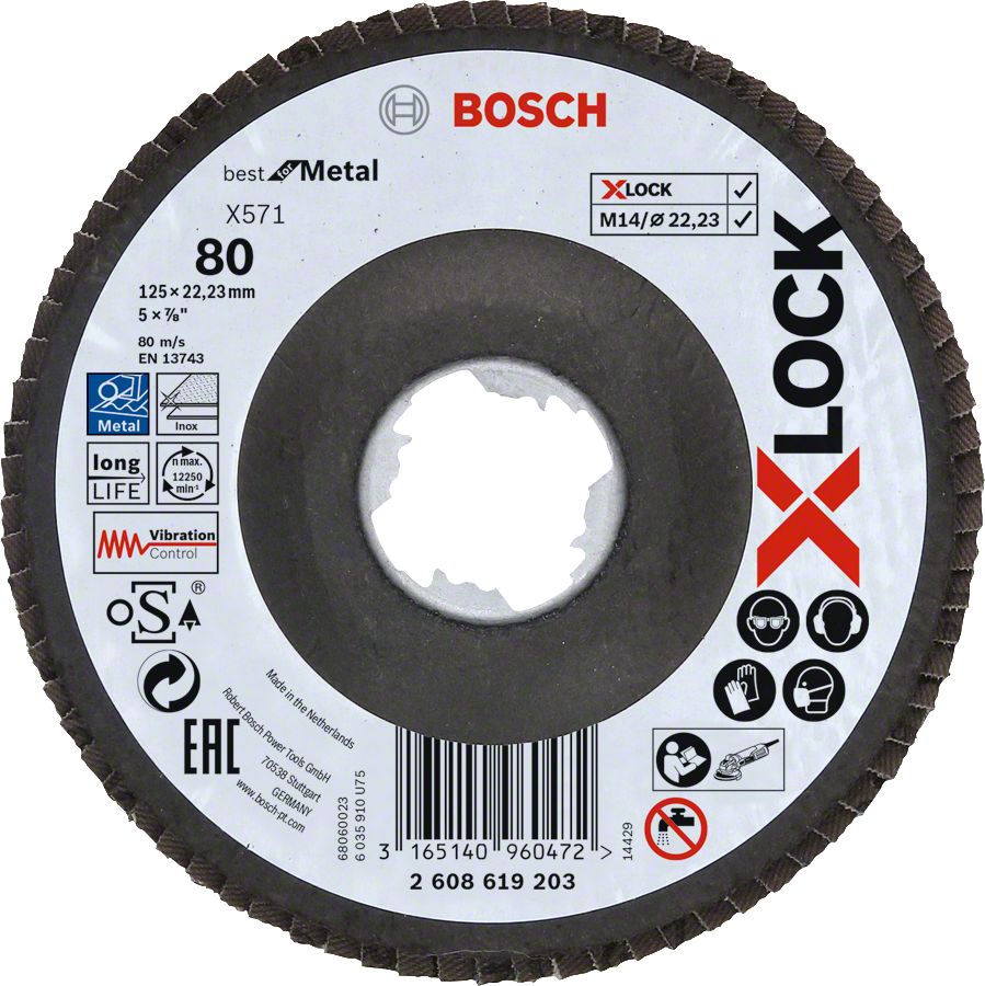 Bosch - X-LOCK - 125 mm 80 Kum Best Serisi Metal Flap Disk 2608619203