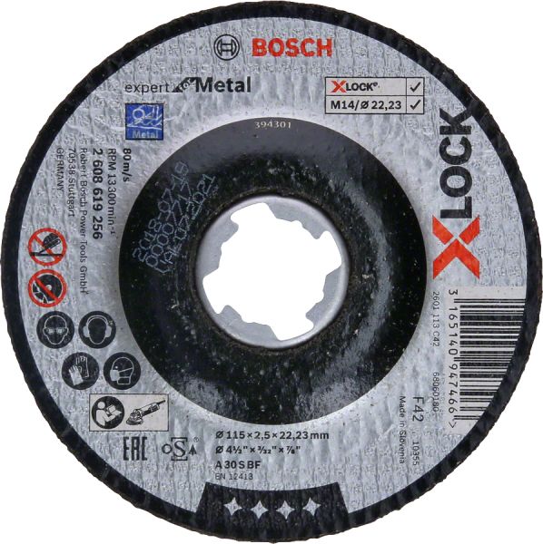 Bosch - X-LOCK - 115*2,5 mm Expert Serisi Bombeli Metal Kesme Diski (Taş) 2608619256