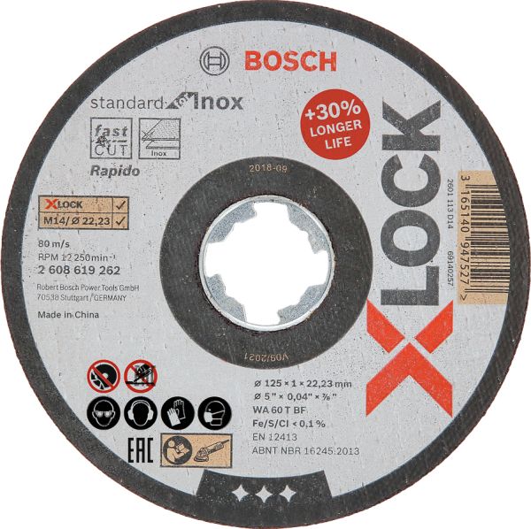 Bosch - X-LOCK - 125*1,0 mm Standard Seri Düz Inox (Paslanmaz Çelik) Kesme Diski (Taş) - Rapido 2608619262