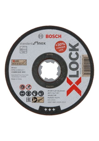 Bosch - X-LOCK - 125*1,6 mm Standard Seri Düz Inox (Paslanmaz Çelik) Kesme Diski (Taş) 2608619363