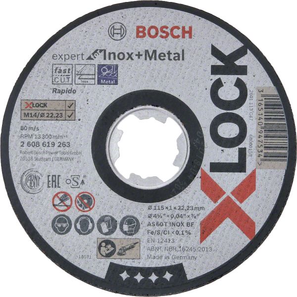 Bosch - X-LOCK - 115*1,0 mm Expert Serisi Düz Inox (Paslanmaz Çelik) Kesme Diski (Taş) - Rapido 2608619263