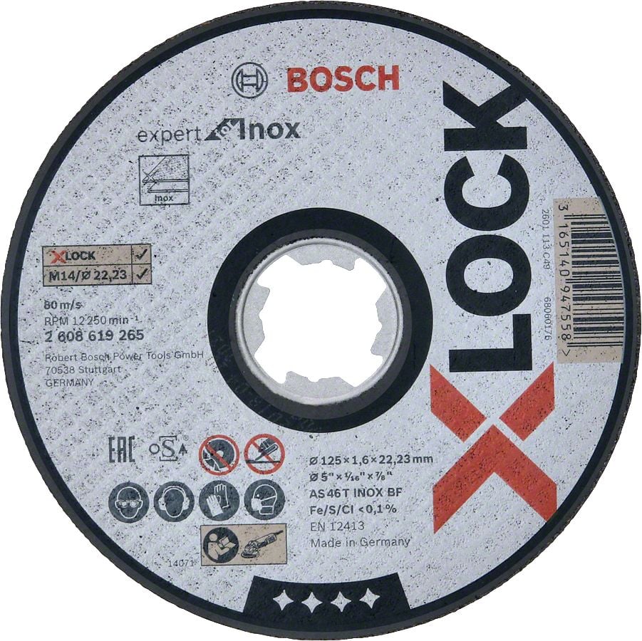 Bosch - X-LOCK - 125*1,6 mm Expert Serisi Düz Inox (Paslanmaz Çelik) Kesme Diski (Taş) 2608619265