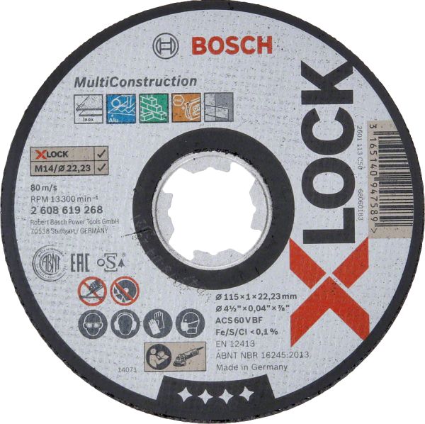 Bosch - X-LOCK - 115*1,0 mm Çoklu Malzemelerde Kullanım İçin Düz Kesme Diski (Taş) 2608619268