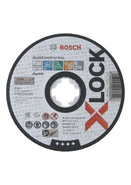 Bosch - X-LOCK - 125*1,6 mm Çoklu Malzemelerde Kullanım İçin Düz Kesme Diski (Taş) 2608619270