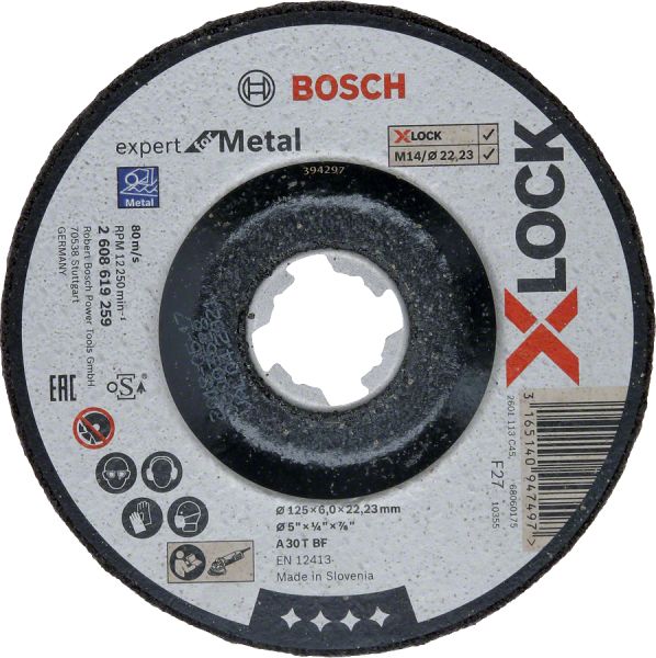 Bosch - X-LOCK - 125*6,0 mm Expert Serisi Bombeli Metal Taşlama Diski (Taş) 2608619259