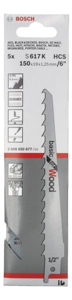 Bosch - Basic Serisi Ahşap için Panter Testere Bıçağı S 617 K - 5'li 2608650677