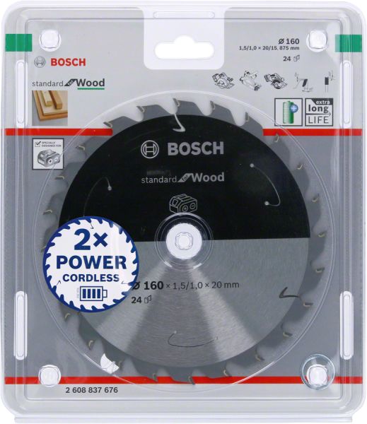 Bosch - Standard for Serisi Ahşap için Akülü Daire Testere Bıçağı 160*20 mm 24 Diş 2608837676