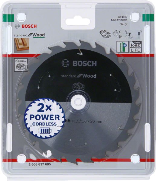 Bosch - Standard for Serisi Ahşap için Akülü Daire Testere Bıçağı 165*20 mm 24 Diş 2608837685
