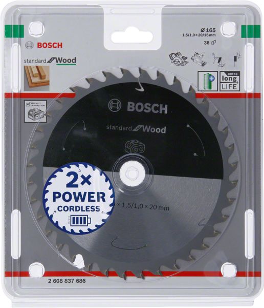 Bosch - Standard for Serisi Ahşap için Akülü Daire Testere Bıçağı 165*20 mm 36 Diş 2608837686