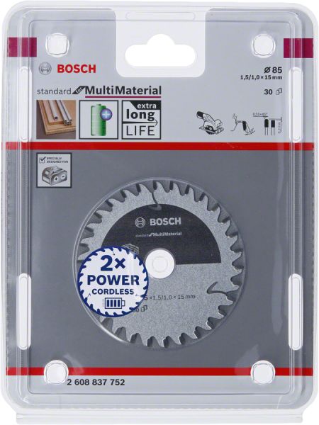 Bosch - Standard for Serisi Çoklu Malzeme için Akülü Daire Testere Bıçağı 85*15 mm 30 Diş 2608837752