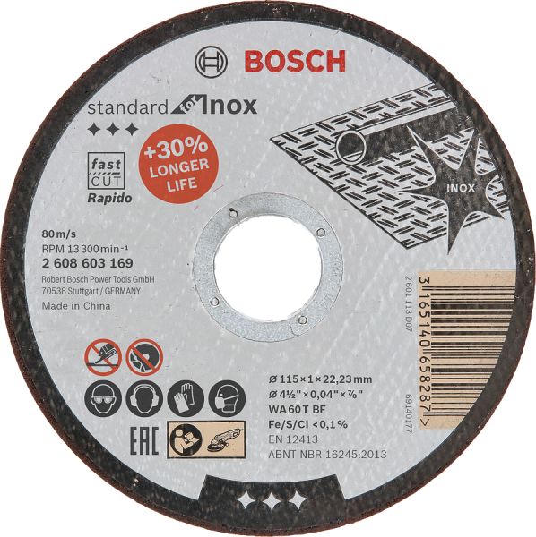 Bosch - 115*1,0 mm Standard Seri Düz Inox (Paslanmaz Çelik) Kesme Diski (Taş) - Rapido 2608603169