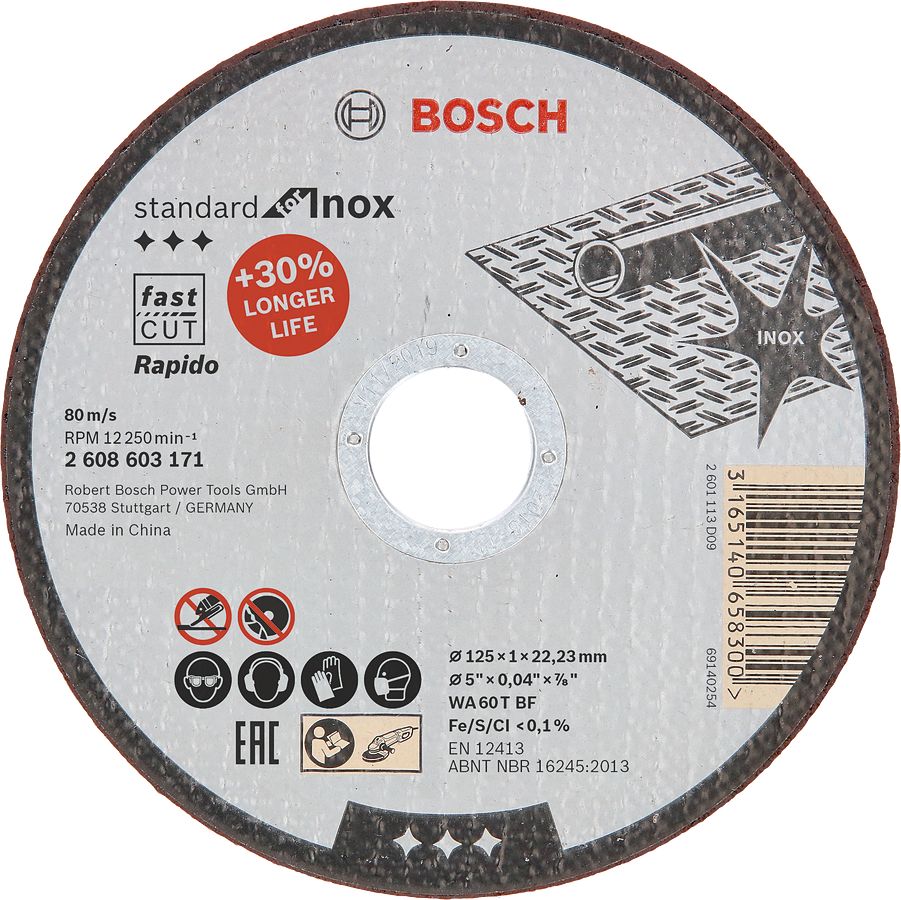 Bosch - 125*1,0 mm Standard Seri Düz Inox (Paslanmaz Çelik) Kesme Diski (Taş) - Rapido 2608603171