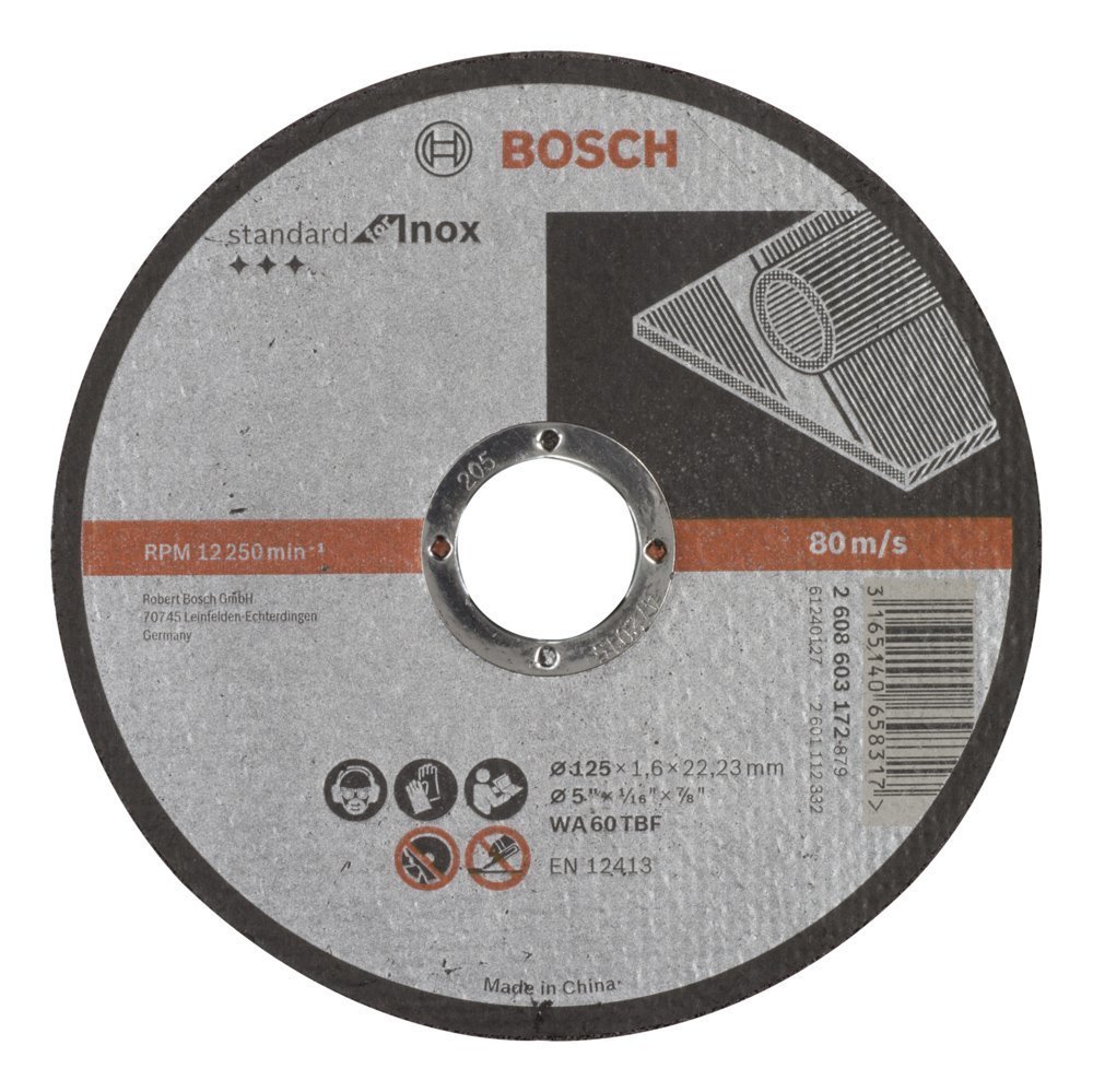 Bosch - 125*1,6 mm Standard Seri Düz Inox (Paslanmaz Çelik) Kesme Diski (Taş) 2608603172