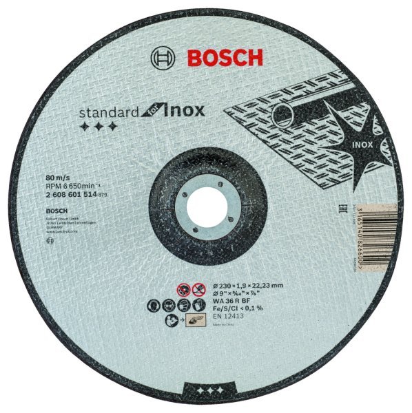 Bosch - 230*1,9 mm Standard Seri Düz Inox (Paslanmaz Çelik) Kesme Diski (Taş) 2608601514