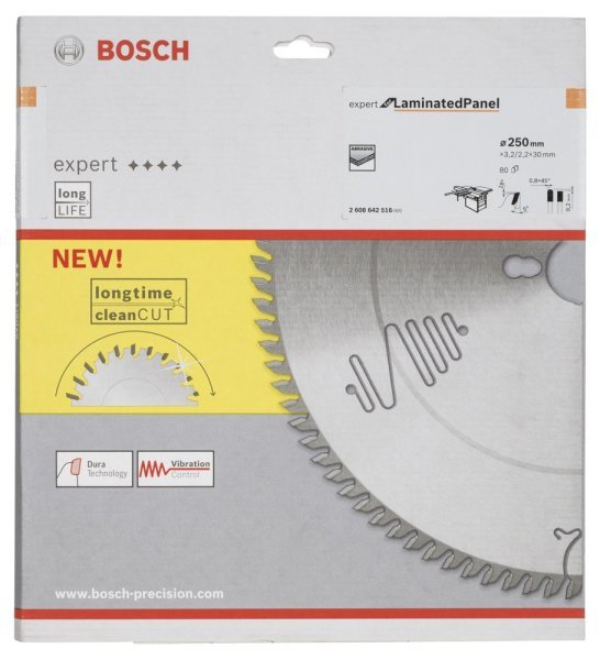 Bosch - Expert Serisi Lamine Panel için Daire Testere Bıçağı 250*30 mm 80 Diş 2608642516