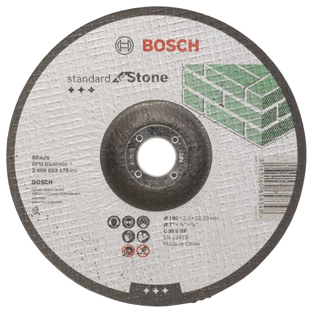 Bosch - 180*3,0 mm Standard Seri Bombeli Taş Kesme Diski (Taş) 2608603175