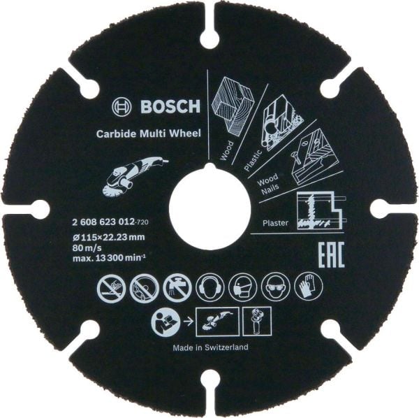 Bosch - Carbide Multiwheel, Taşlama Makineleri İle Ahşap Ve Plastiği Güvenli Kesme Bıçağı 115Mm 2608623012