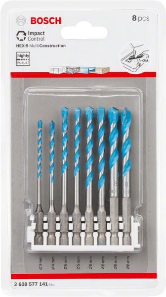 Bosch - HEX-9 MultiConstruction Altıgen Şaftlı Çok Amaçlı Matkap Ucu 8'li Set - Click 2608577141