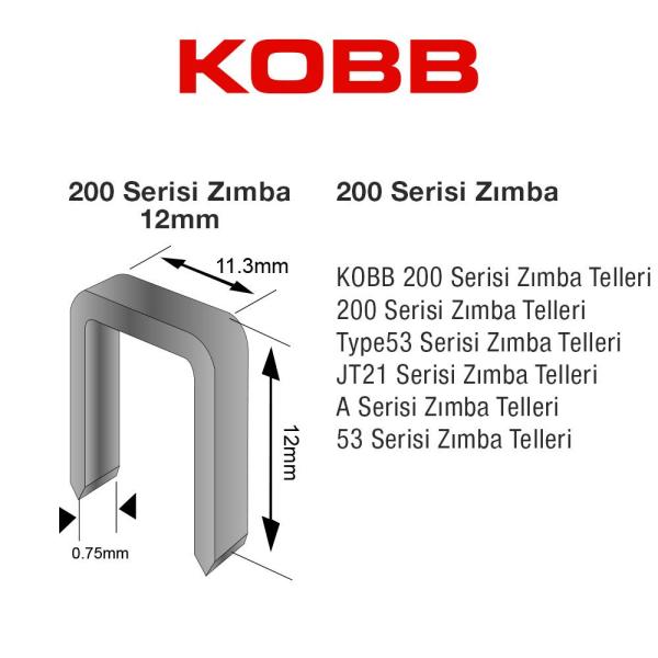 KOBB KBZ212 12mm 2500 Adet 200 Serisi Ağır Hizmet Tipi Zımba Teli