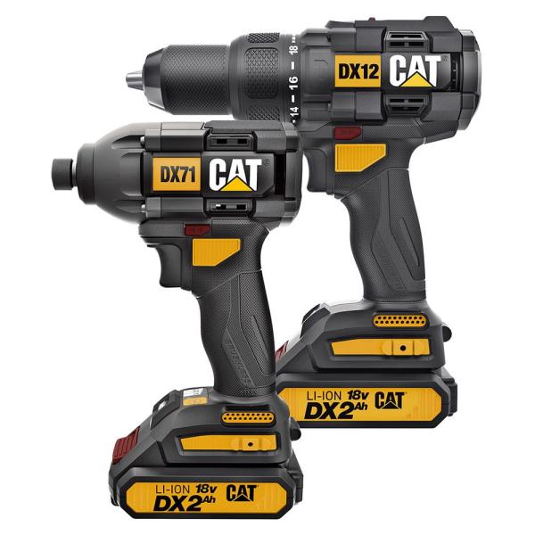 CAT DX12K 18Volt/2.0Ah Li-ion Çift Akülü Kömürsüz Profesyonel Şarjlı Darbeli Matkap + DX71 Kömürsüz Darbeli Tornavida Kombo Set