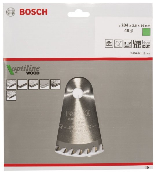 Bosch - Optiline Serisi Ahşap için Daire Testere Bıçağı 184*16 mm 48 Diş 2608641181