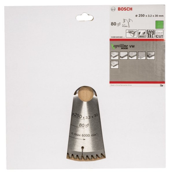 Bosch - Optiline Serisi Ahşap için Daire Testere Bıçağı 250*30 mm 80 Diş 2608640660