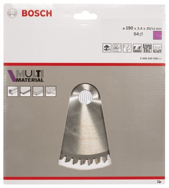 Bosch - Standard for Serisi Çoklu Malzeme için Daire Testere Bıçağı 190*20 16 mm 54 Diş 2608640508