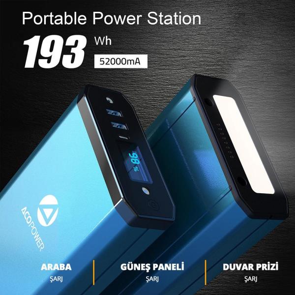 Acopoer X230 14.8Volt 13Amper Li-ion Yedek Buzdolabı Aküsü + Powerbank + LED Lamba