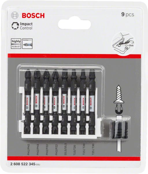 Bosch - Impact Control Serisi Çift Taraflı Vidalama Ucu 9'lu Set *65mm 2608522345