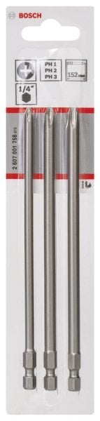 Bosch - 3 Parçalı Extra Hard Serisi Vidalama Ucu Seti PH1 2 3*152 mm 2607001758