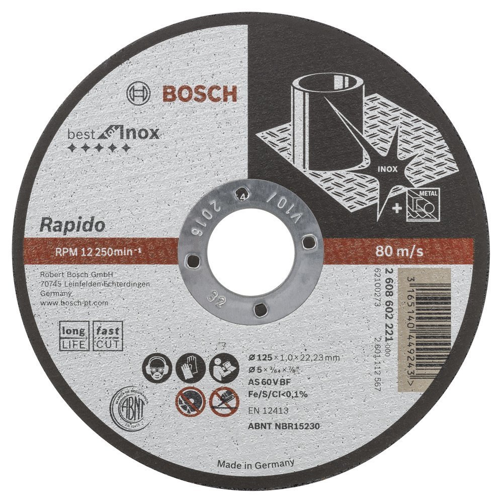 Bosch - 125*1,0 mm Best Serisi Düz Inox (Paslanmaz Çelik) Kesme Diski - Rapido Uzun Ömürlü 2608602221
