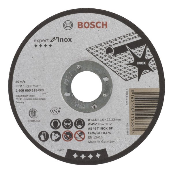 Bosch - 115*1,6 mm Expert Serisi Düz Inox (Paslanmaz Çelik) Kesme Diski (Taş) 2608600215