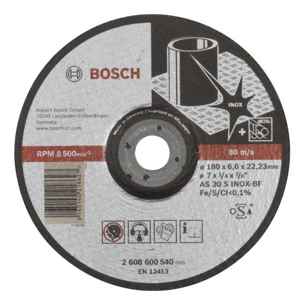 Bosch - 180*6,0 mm Expert Serisi Bombeli Inox (Paslanmaz Çelik) Taşlama Diski (Taş) 2608600540