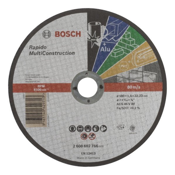Bosch - 180*1,6 mm Çoklu Malzemelerde Kullanım İçin Düz Kesme Diski (Taş) 2608602766