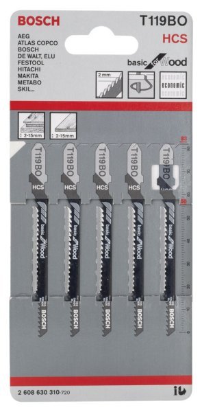 Bosch - Ekonomik Seri Ahşap İçin T 119 BO Dekupaj Testeresi Bıçağı - 5'Li Paket 2608630310