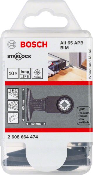 Bosch - Starlock - AII 65 APB - BIM Ahşap ve Metal İçin Daldırmalı Testere Bıçağı 10'lu 2608664474