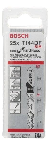 Bosch - Hızlı Kesim Serisi Sert Ahşap İçin T 144 DF Dekupaj Testeresi Bıçağı - 25'Li Paket 2608634990