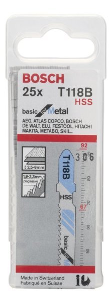 Bosch - Ekonomik Seri Metal İçin T 118 B Dekupaj Testeresi Bıçağı - 25'Li Paket 2608638471