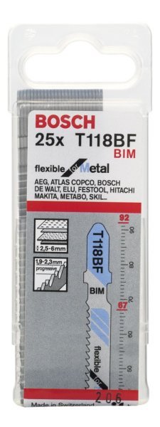 Bosch - Kırılmaya Karşı Dayanıklı Seri Metal İçin T 118 BF Dekupaj Testeresi Bıçağı - 25'Li Paket 2608634992