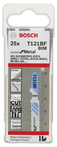 Bosch - Hızlı Kesim Serisi Metal İçin T 121 BF Dekupaj Testeresi Bıçağı - 25'Li Paket 2608636703