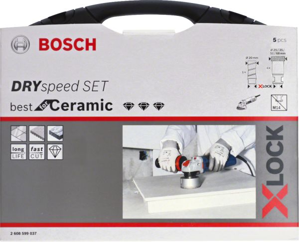 Bosch - X-LOCK - Best Serisi, Taşlama İçin Seramik Kuru Elmas Delici ve Elmas Parmak Freze Uçlu 5 Parça Set 2608599037